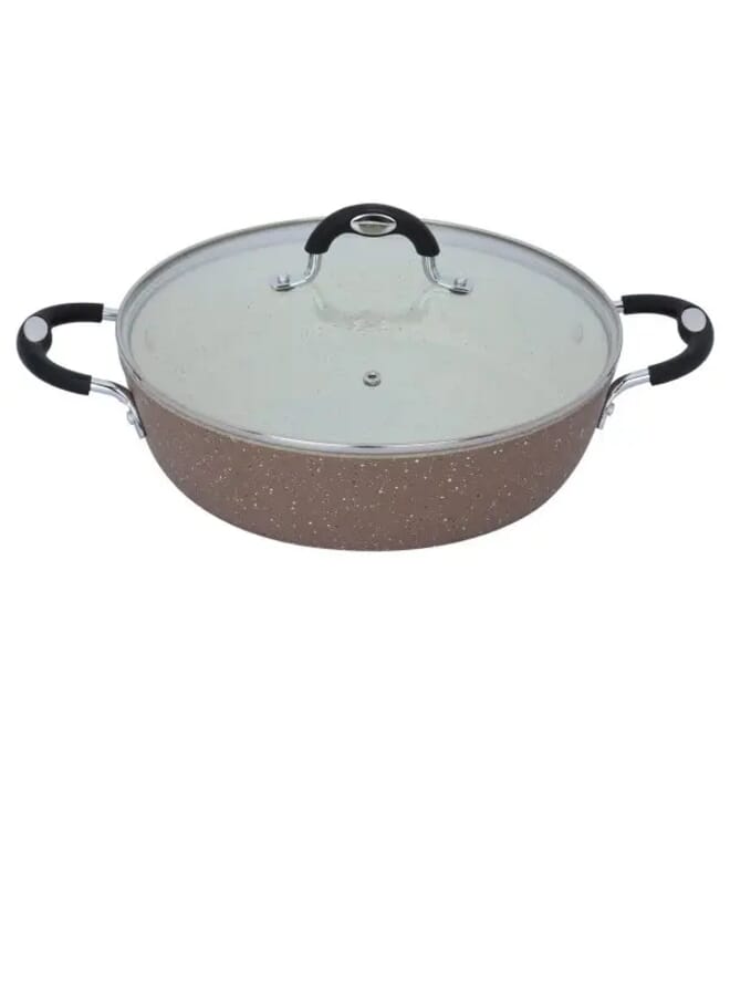 9 pieces Granite Cookware set with silicone glass lid Brown