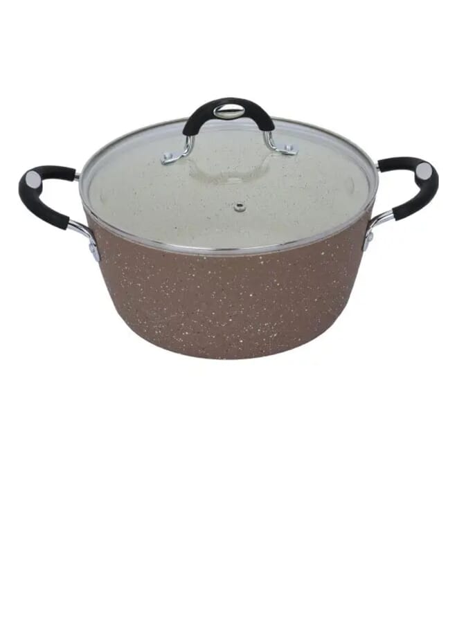 9 pieces Granite Cookware set with silicone glass lid Brown