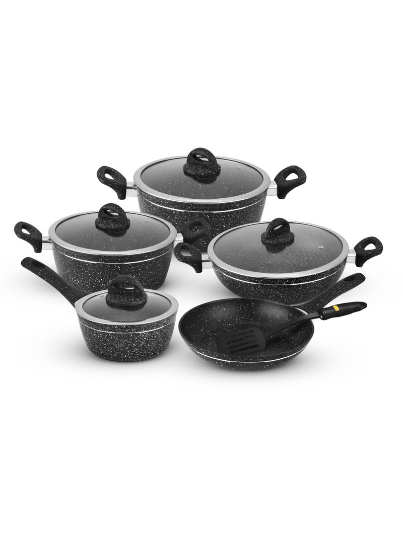 Delcasa 10 Pcs Non Stick Induction Cookware Set Aluminum With Granite Coating With 5 Layer Construction