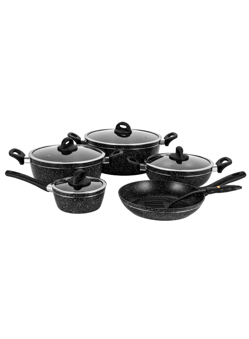 Delcasa 10 Pcs Non Stick Induction Cookware Set Aluminum With Granite Coating With 5 Layer Construction