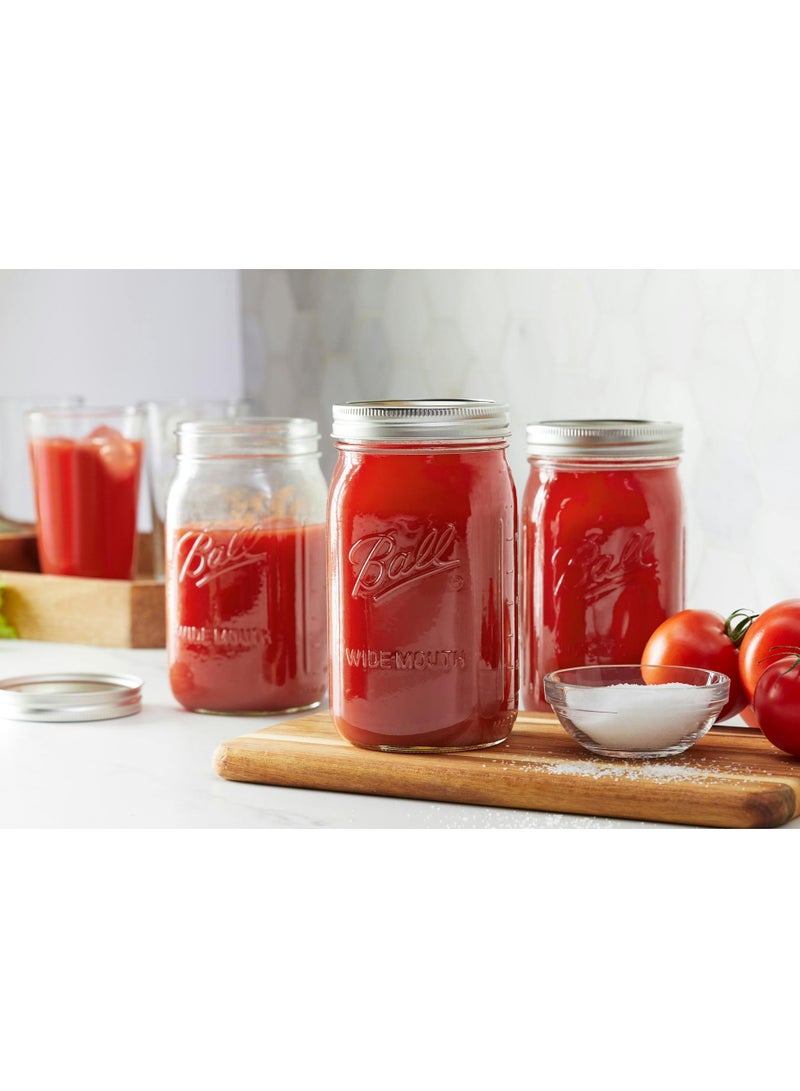 Mason Jar with Lids Wide Mouth Glass Jar, Great to preserve fresh Recipes, Set of 12, 32 Oz, Reusable Jars is BPA Free and Freezer safe.