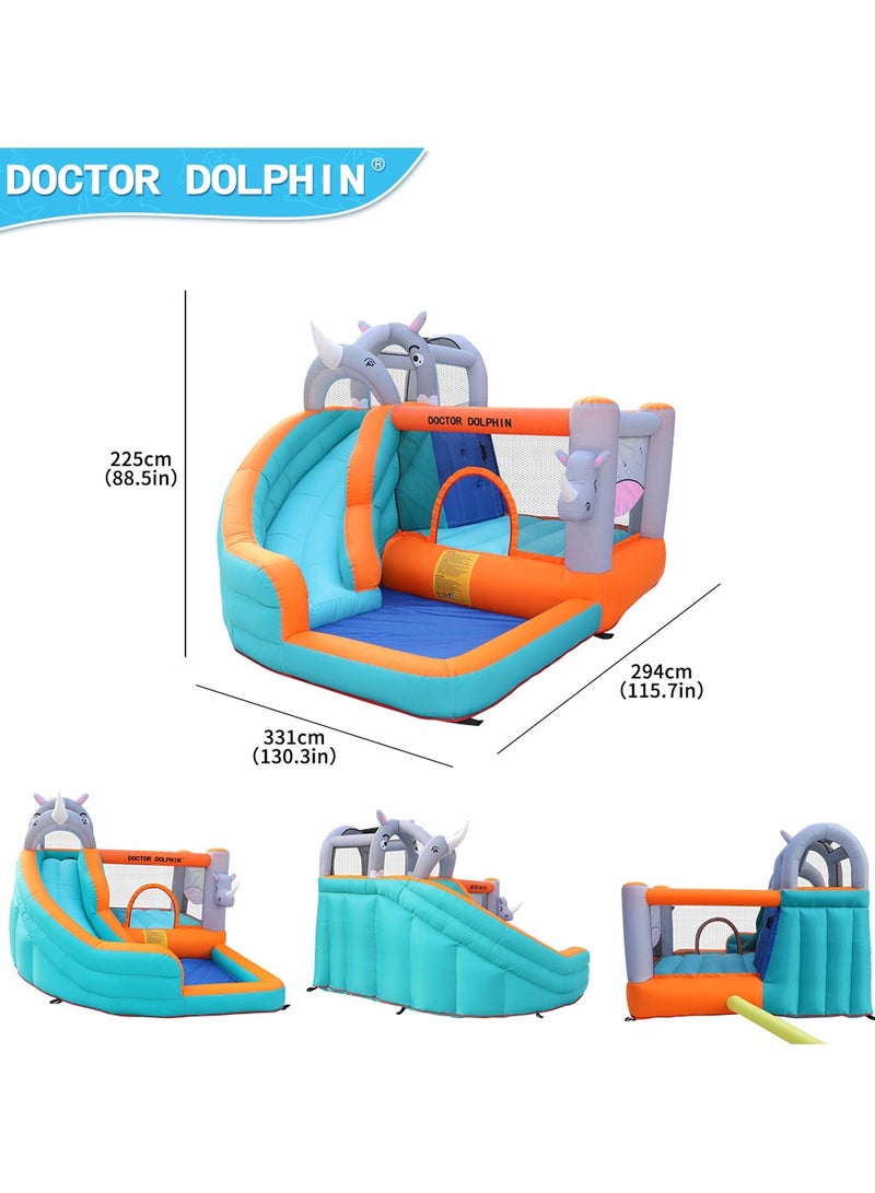 Doctor Dolphin Inflatable Bounce House with Water Slides for Kids with Climbing Wall, Elephant Theme Water Park with Plash Pool for Outdoor 73009