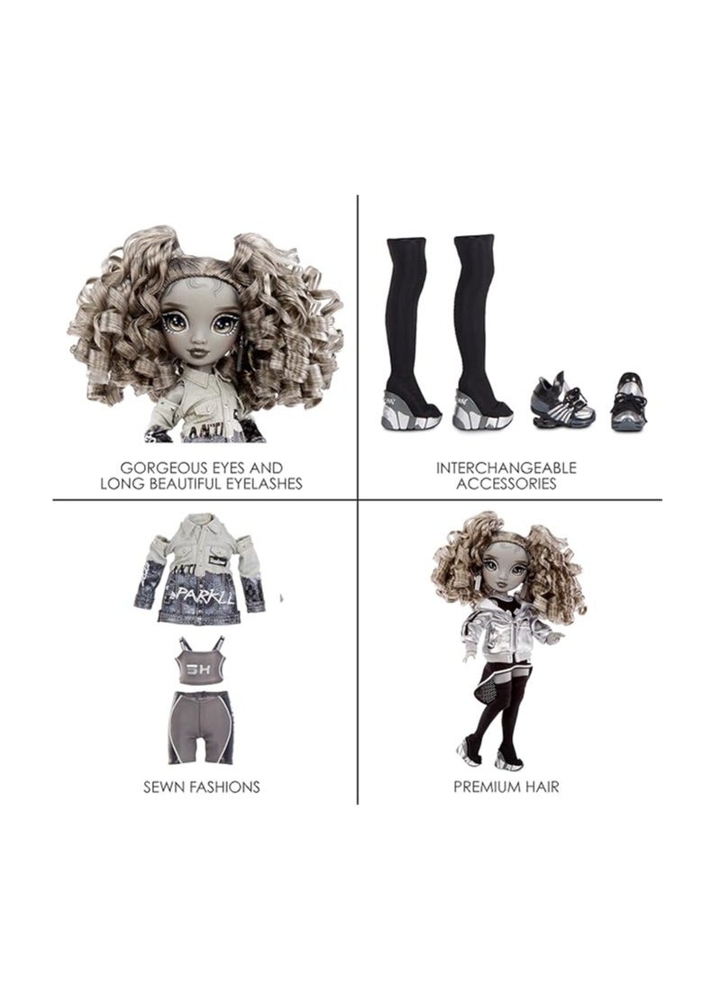 Shadow S1 Nicole Steel Grayscale | 11 inch Fashion Doll | 2 Titanium Designer Outfits to Mix & Match with Accessories | Material : Plastic