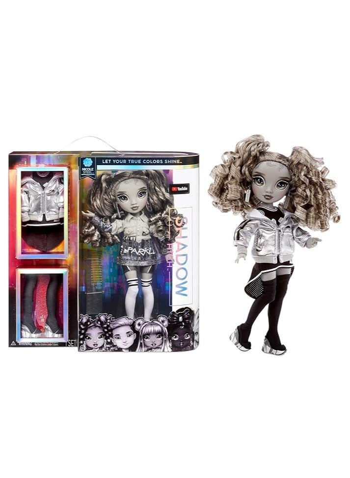 Shadow S1 Nicole Steel Grayscale | 11 inch Fashion Doll | 2 Titanium Designer Outfits to Mix & Match with Accessories | Material : Plastic