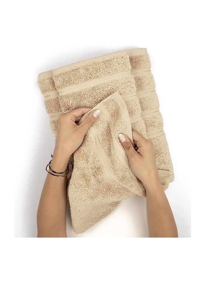 Towel Set Luxury Hotel Quality 600 GSM Genuine Combed Cotton, Super Soft & Absorbent Family Bath Towels 6 Piece Set -  2 Bath Towels, 2 Hand Towels, 2 Washcloths - Beige