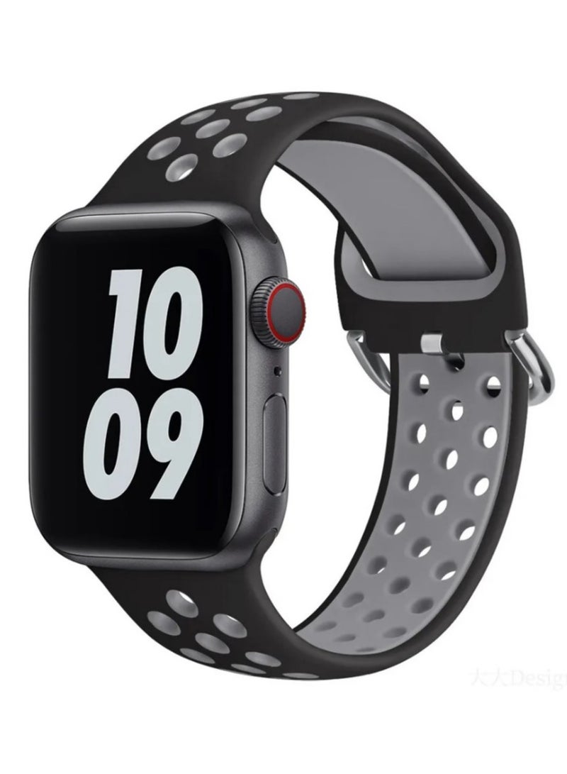 FITIT Bands for Apple Watch Series 3 and Above.(42mm 45mm and 49mm cases), Soft Silicone Breathable Wristband Replacement Strap, Black and Grey