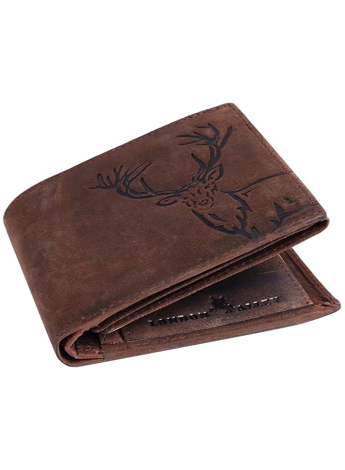 LONDON ALLEY ELK Vintage Brown Leather Wallet & Black/Brown Reversible Belt Combo Gift Box for Men