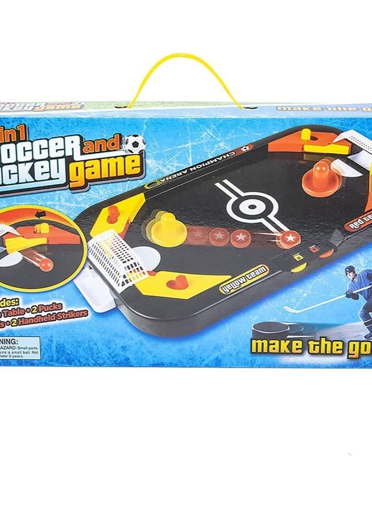 2 in 1 Sports Tabletop Game for Kids, Soccer and Hockey Table Game for Indoor Fun, Includes Pucks, Balls, and Strikers, Fits on Table or Floor for Hours of Action Packed Play