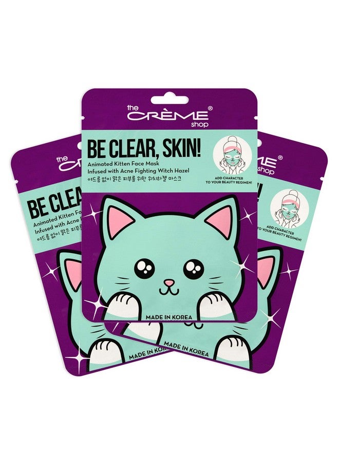 The Creme Shop Animal Sheet Mask Korean Hydrating Collagen Vitamin C Antiaging Pack Of 3 (Kitten)