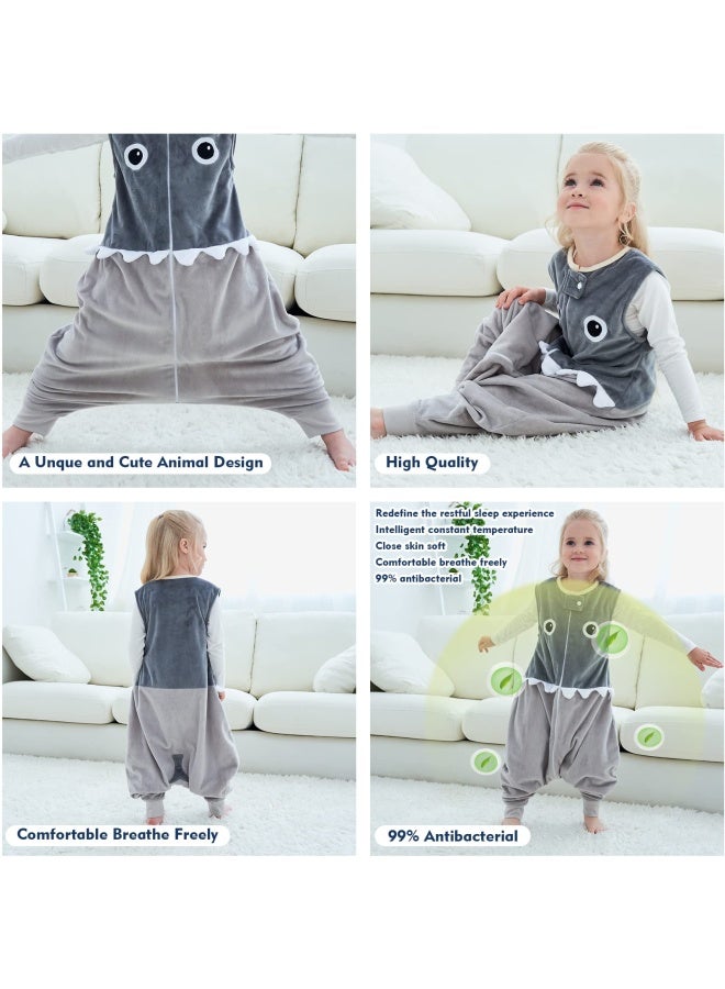 Baby Sleeping Bag Sack With Feet Autumn Winter Swaddle Wearable Blanket Sleeveless Nightgowns For Infant Toddler 1 3T Grey Shark