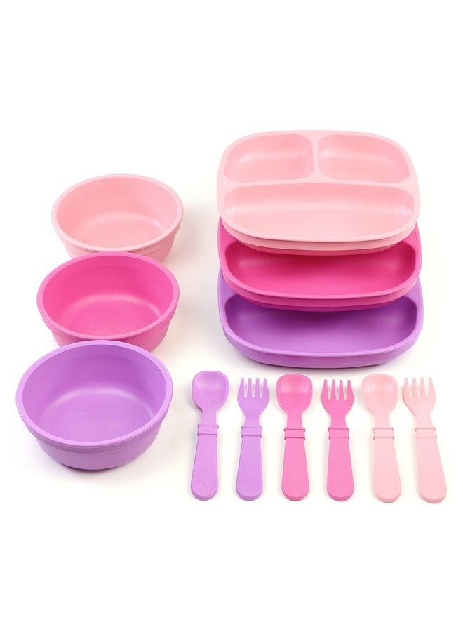 Made In Usa 3 Meals A Day Set 3 Divided Plates 3 Sets Of Utensils Bpa Free Made From Environmentally Friendly Recycled Milk Jugs Princess With 3 Wide Base Bowls