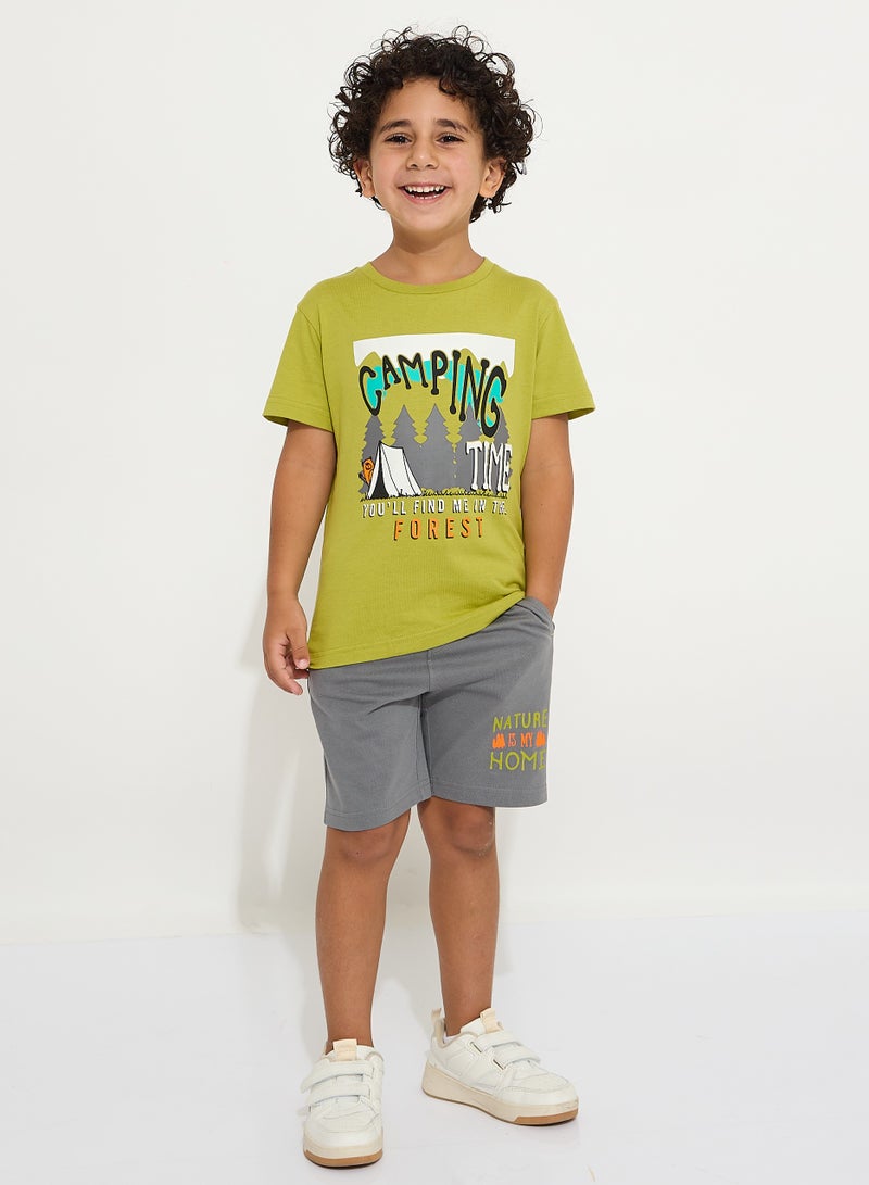 Boys' Summer Outfit Set: 2-Piece T-Shirts & Shorts -  Green & Grey (2-8 Years)