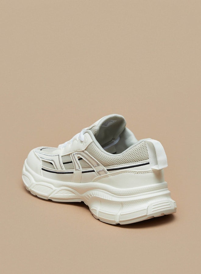 Panelled Low Ankle Sneakers with Lace-Up Closure