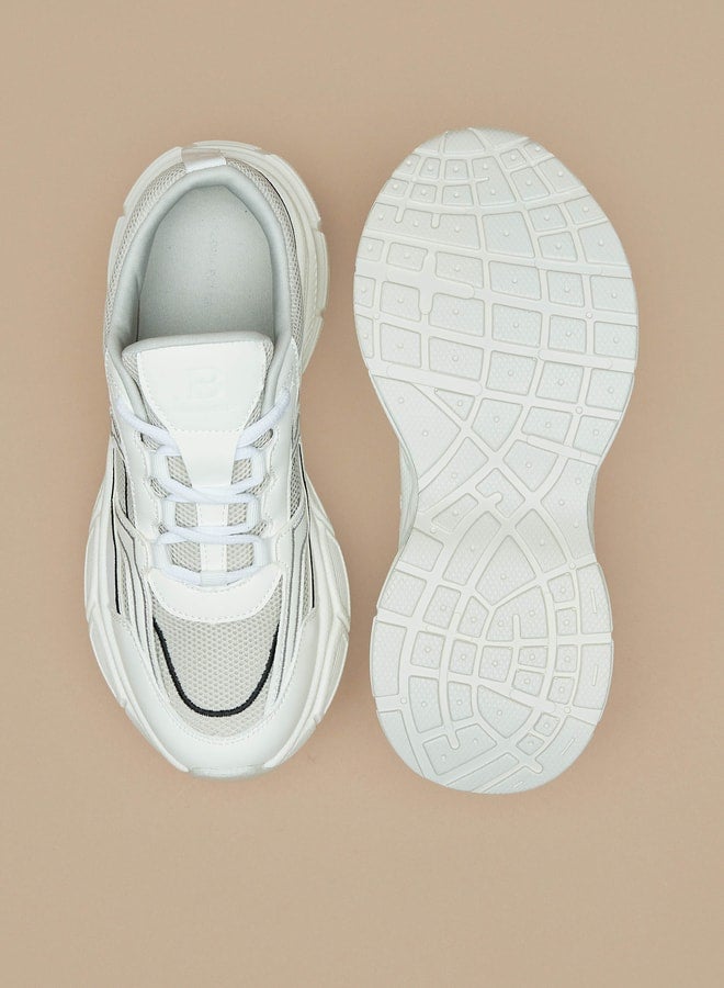 Panelled Low Ankle Sneakers with Lace-Up Closure