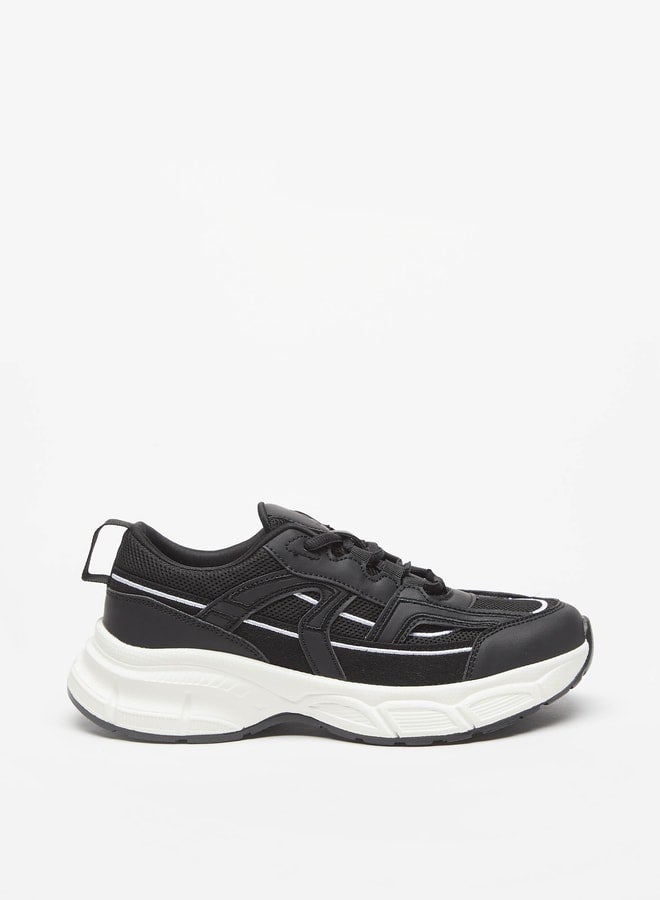 Panelled Low Ankle Sneakers with Lace-Up Closure