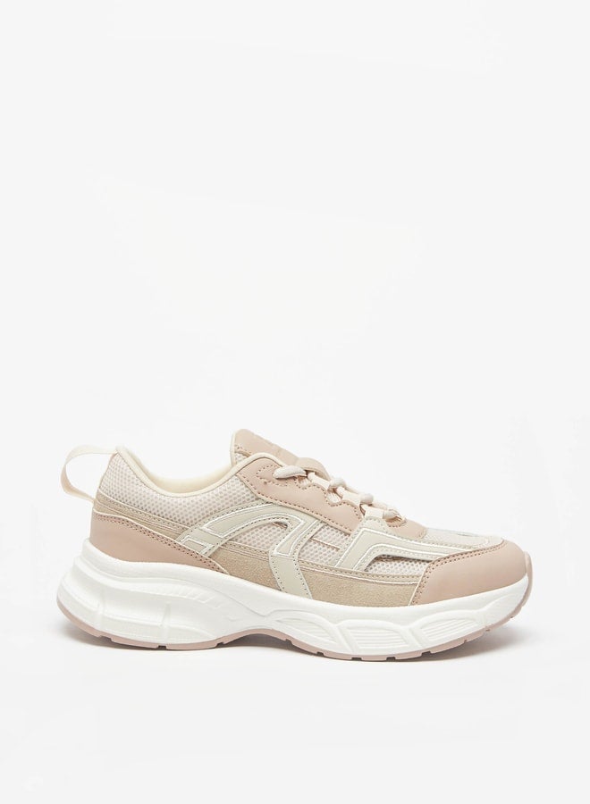 Panelled Low Ankle Sneakers with Lace-Up Closure