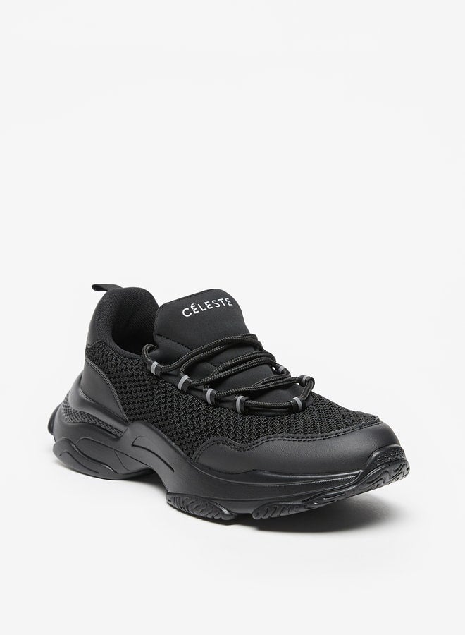 Women's Monotone Sneakers with Chunky Sole and Lace-Up Closure