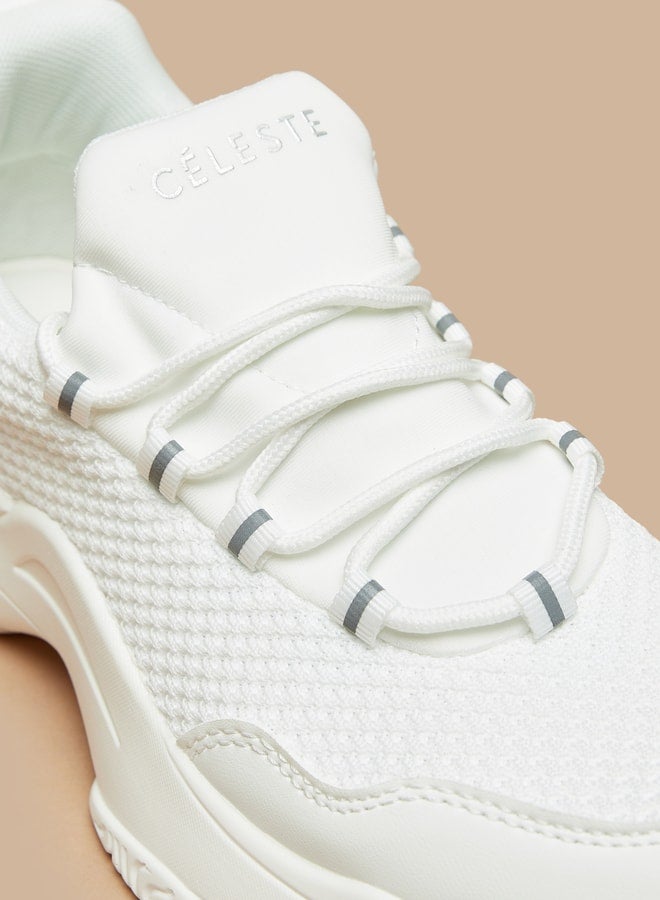 Women's Monotone Sneakers with Chunky Sole and Lace-Up Closure