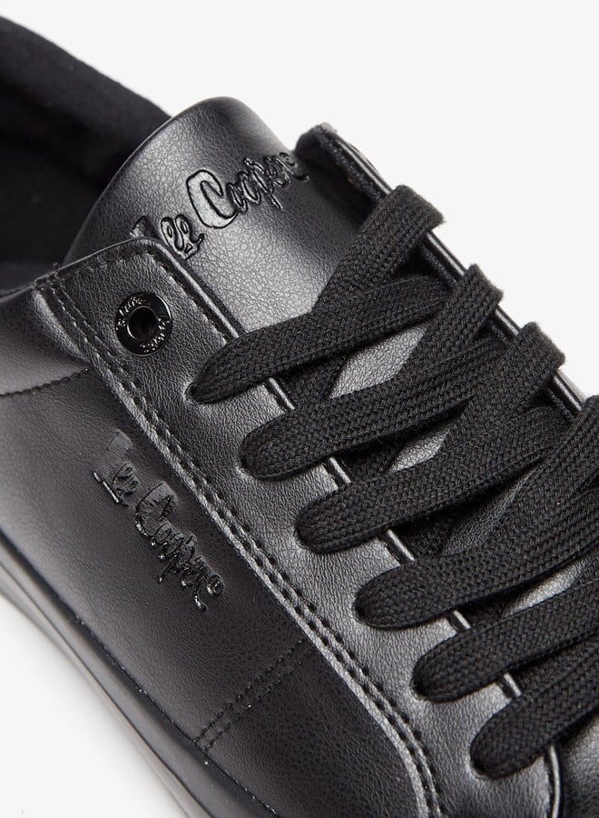 Men's Monotone Low Ankle Sneakers with Lace-Up Closure