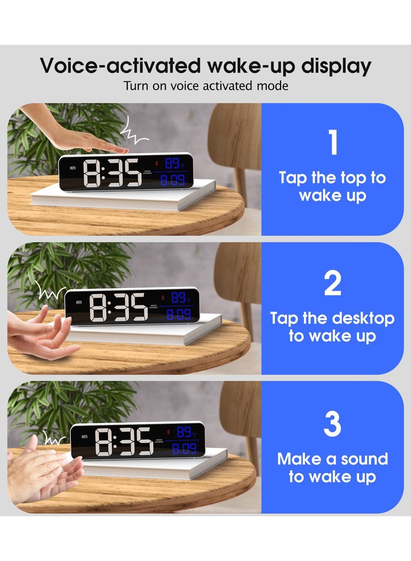 Digital Clock for Bedrooms, Plug-in Digital Alarm Clock, Digital Day Calendar Clock, Chargable Desk Digital Clock, Snooze Mode, Custom Brightness, Loud Alarm Clock Radio for Office Table