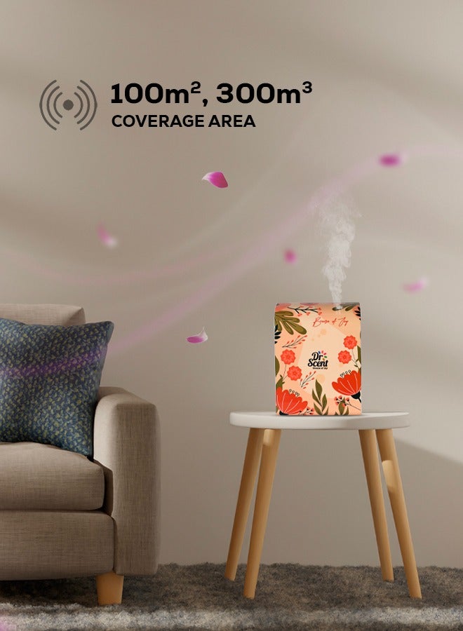 Dr Scent Essential Oil Diffuser – Elegant Floral | Sophisticated Design, 100-300 m² Coverage, Bluetooth & App Control, Infuses Fragrance to Enhance Your Environment (White)