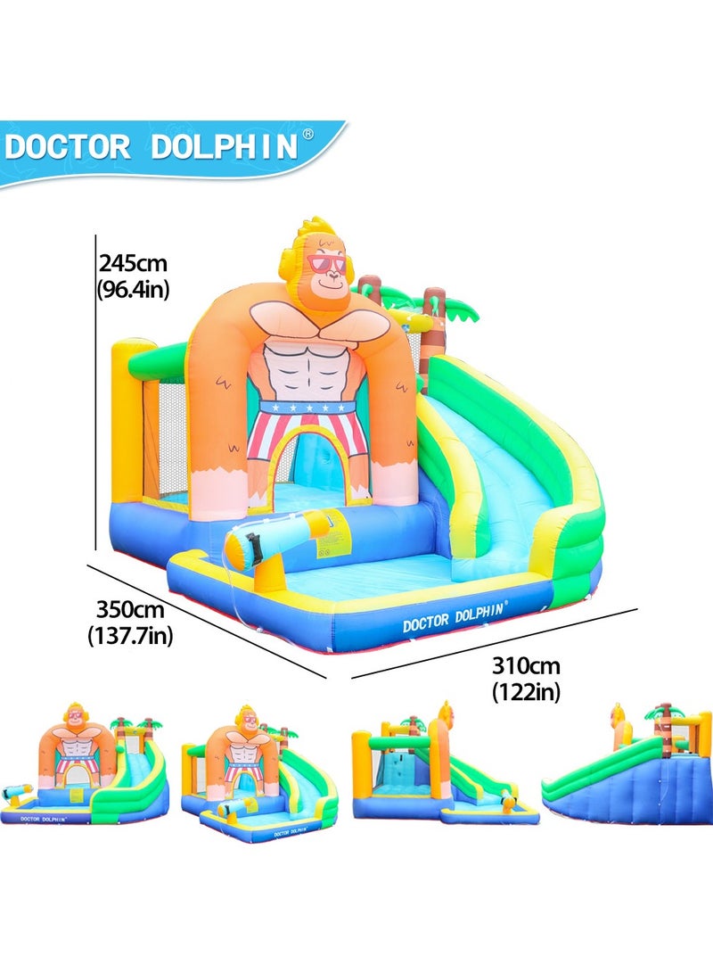 Doctor Dolphin Inflatable Water Slide for Kids Water Park Bounce House with Splash Pool & Long Slide Blower Kids King Kong Theme Water Slide Park Bouncy Castle for Outdoor 73008