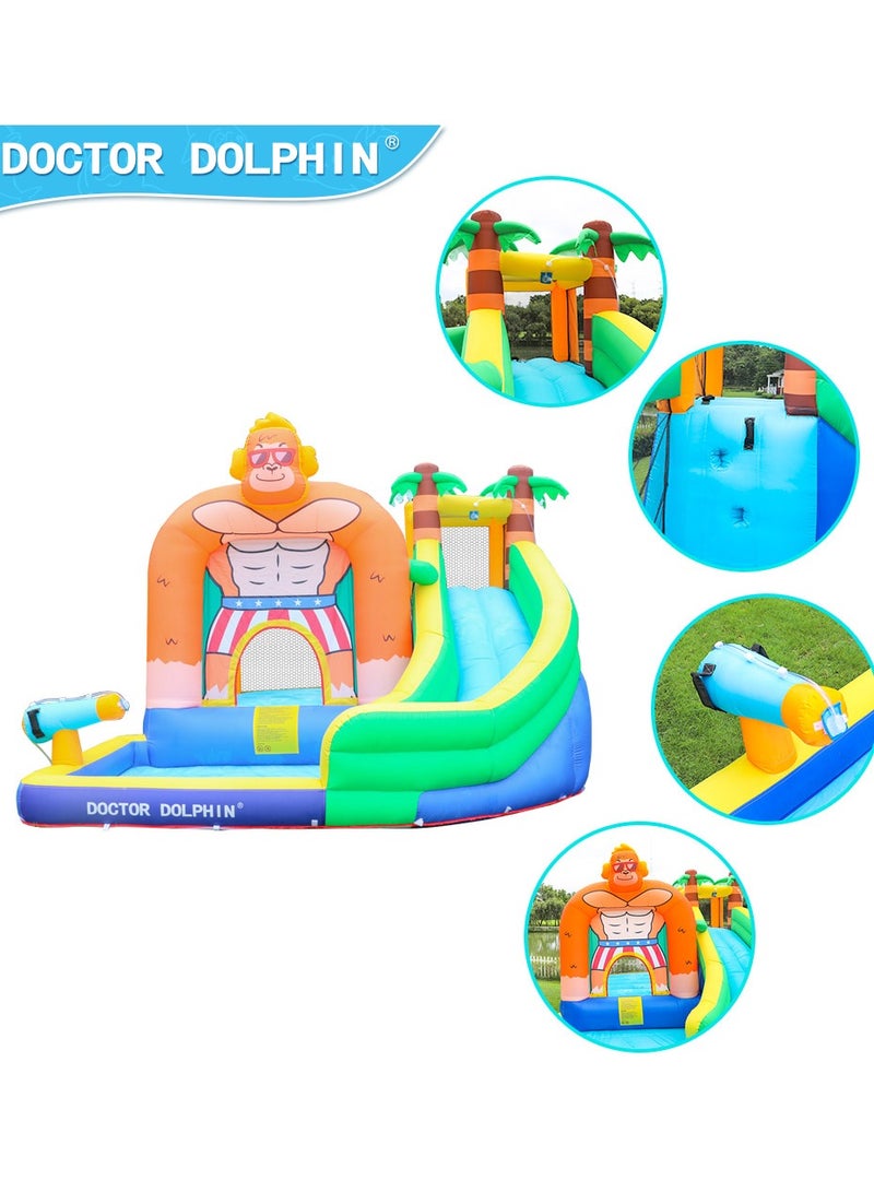 Doctor Dolphin Inflatable Water Slide for Kids Water Park Bounce House with Splash Pool & Long Slide Blower Kids King Kong Theme Water Slide Park Bouncy Castle for Outdoor 73008