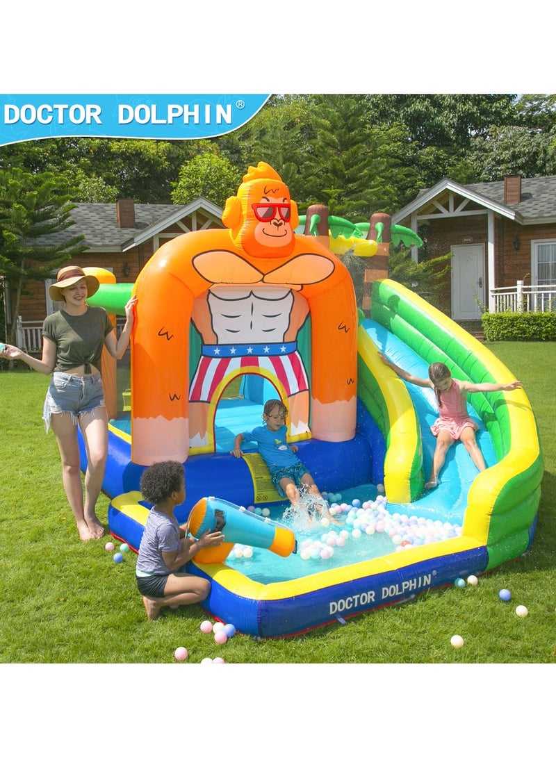 Doctor Dolphin Inflatable Water Slide for Kids Water Park Bounce House with Splash Pool & Long Slide Blower Kids King Kong Theme Water Slide Park Bouncy Castle for Outdoor 73008