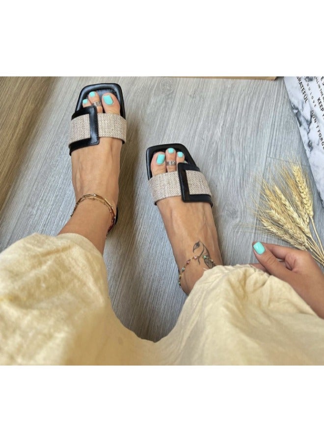 Women’s  Flat Sandals Slip On Square Toe Minimalist Shoes Ladies Casual & Comfy Summer Shoes