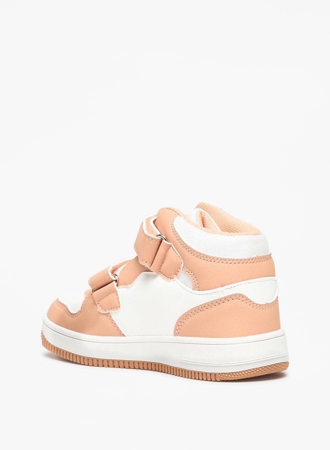 Girls' Panelled High Top Sneakers with Hook and Loop Closure