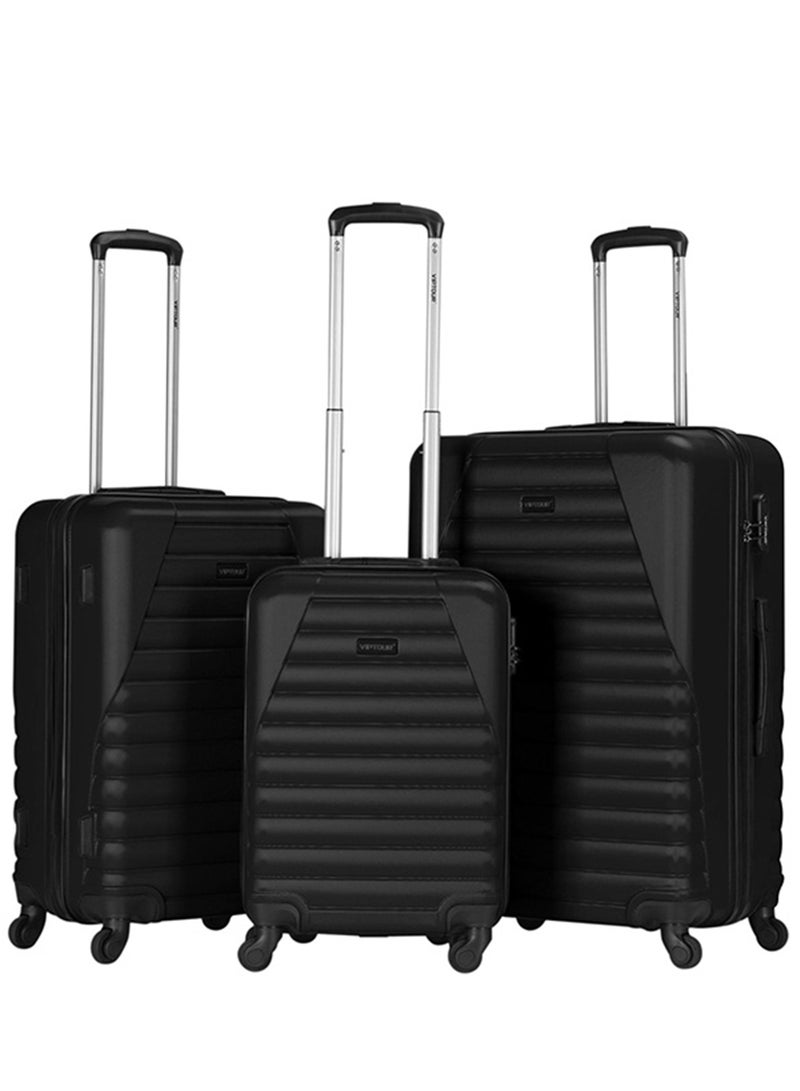 3 Piece ABS Hardside Trolley Luggage Set Spinner Wheels With Number Lock 20/24/28 Black