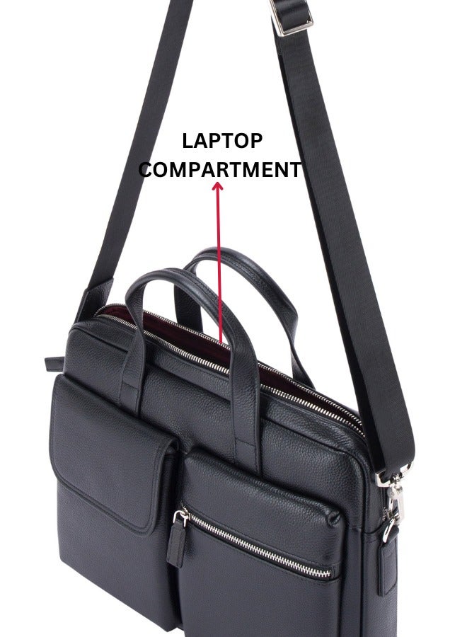 Premium Business Laptop Briefcase 15.6-Inch Laptop Bag Large Capacity Messenger Bag Soft Top Handle Handbag with Long Straps Travel Office Work Black