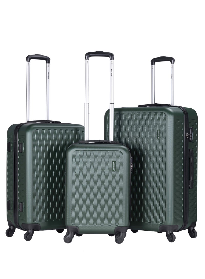 ABS Hardside 3Pcs Trolley Luggage Set Spinner Wheels With Number Lock 20/24/28 Dark Green