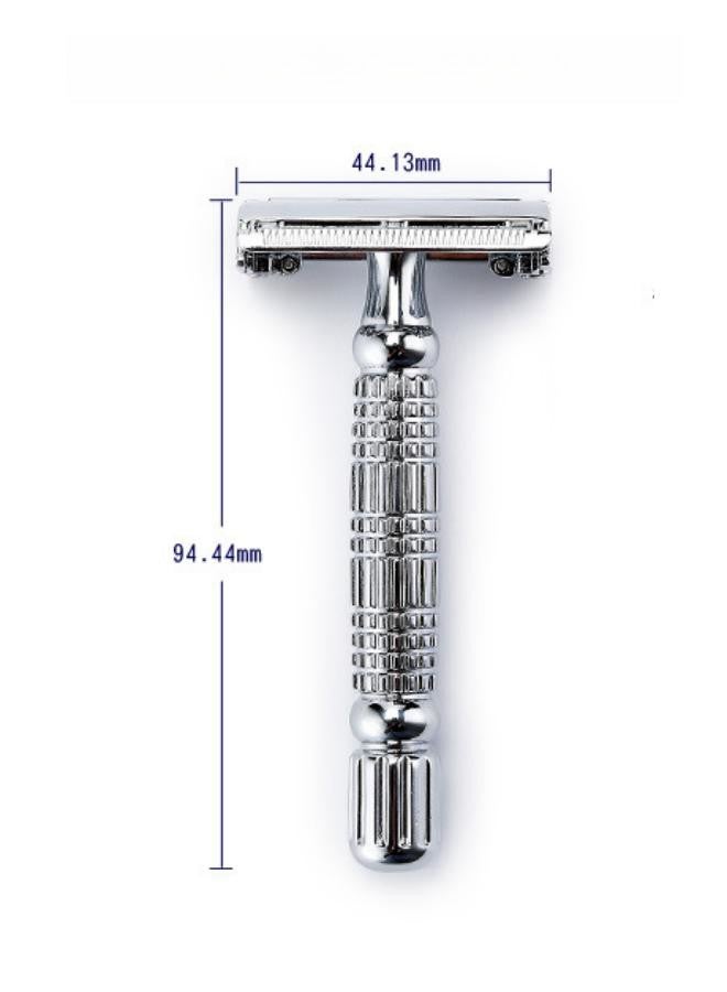 Safety Razor for Men, Double Edge Safety Razor, with 1 Platinum Coated Metal Stainless Steel Razor Blades, Single Blade Razor for Body & Face, Reusable Safety Razor for Women, Silver