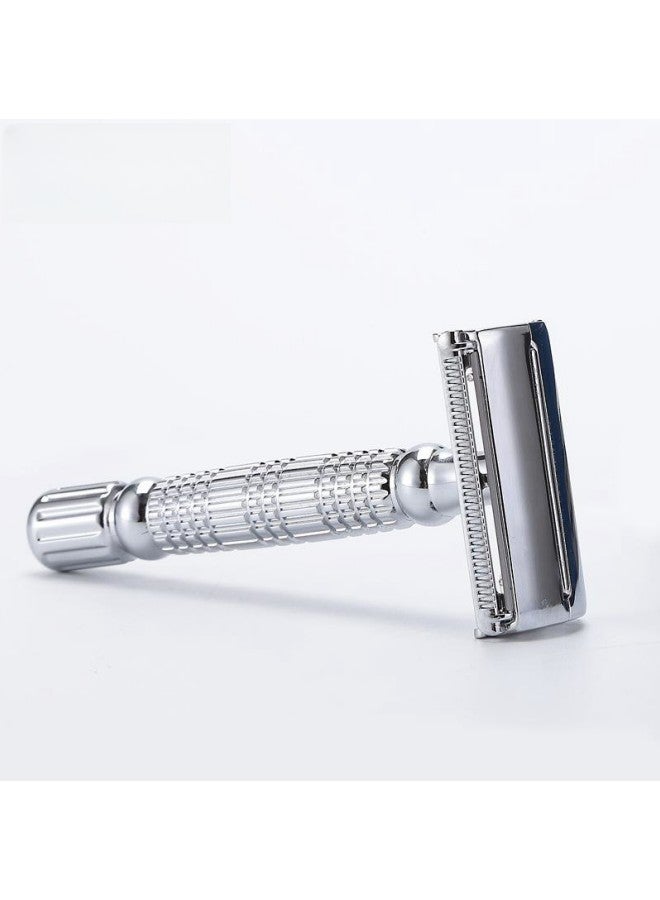 Safety Razor for Men, Double Edge Safety Razor, with 1 Platinum Coated Metal Stainless Steel Razor Blades, Single Blade Razor for Body & Face, Reusable Safety Razor for Women, Silver