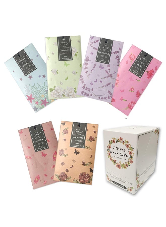 Liffly 14 Packs Scented Sachets For Drawers And Closets Lavender Rose Jasmine Ocean Vanilla Sandalwood 6 Scent 6 Different Scent