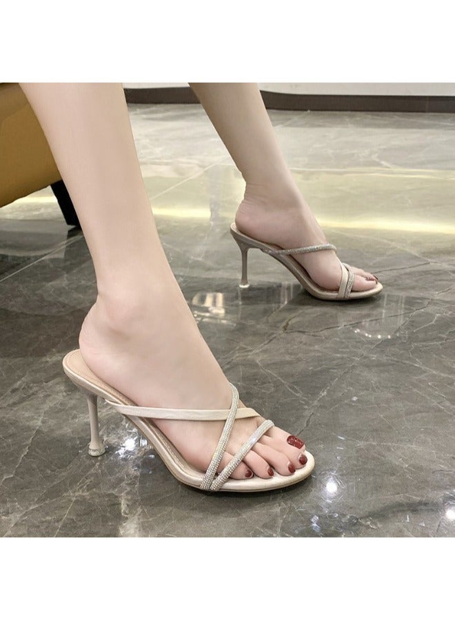 Trendy Glittery Strap High Heels Formal Sandals Bling Crystal Design Slippers For Women Heel Sandals Stripper Heels Open Mules Wedding Shoes Summer