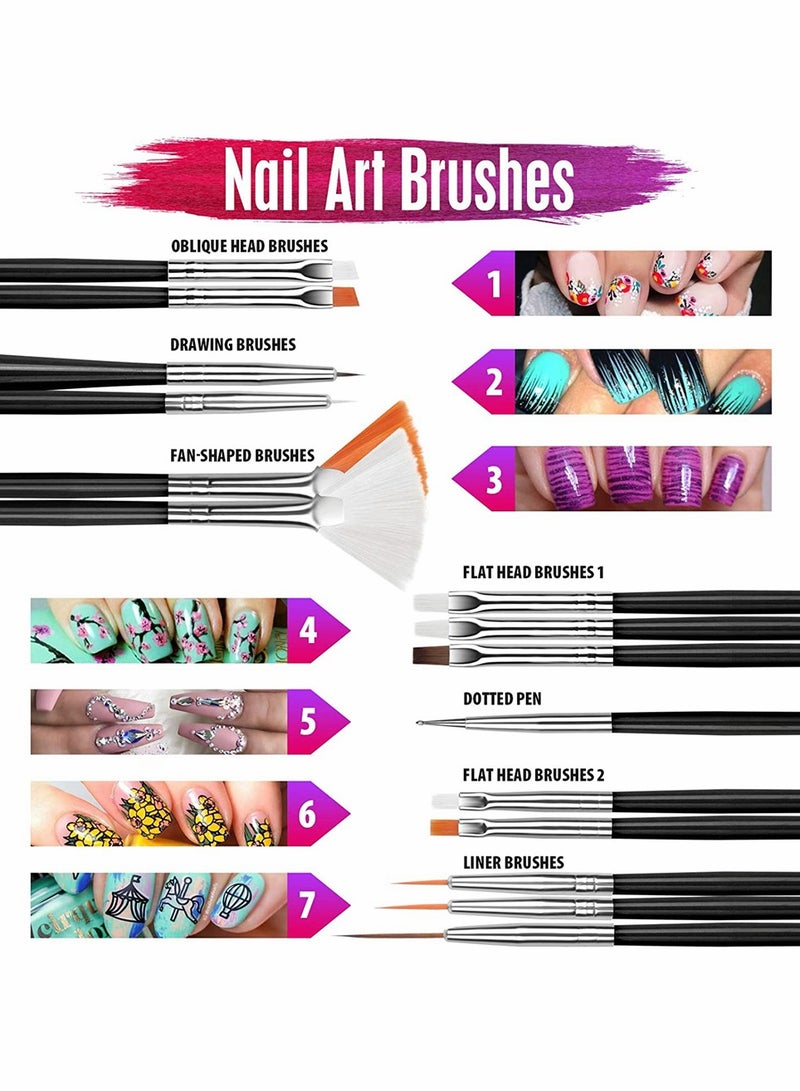 Nail Art Brush, Nail Design Tools Kit with Nail Art Brushes, Nail Dotting Tools, Fine Glitter, Nail Butterfly, Nail Heart Sequins, Foil Flakes, Nail Art Rhinestones, Nail Art Decoration Kit