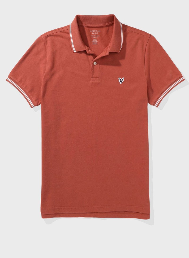 Collar Line Logo Detail Short Sleeve Polo Shirt