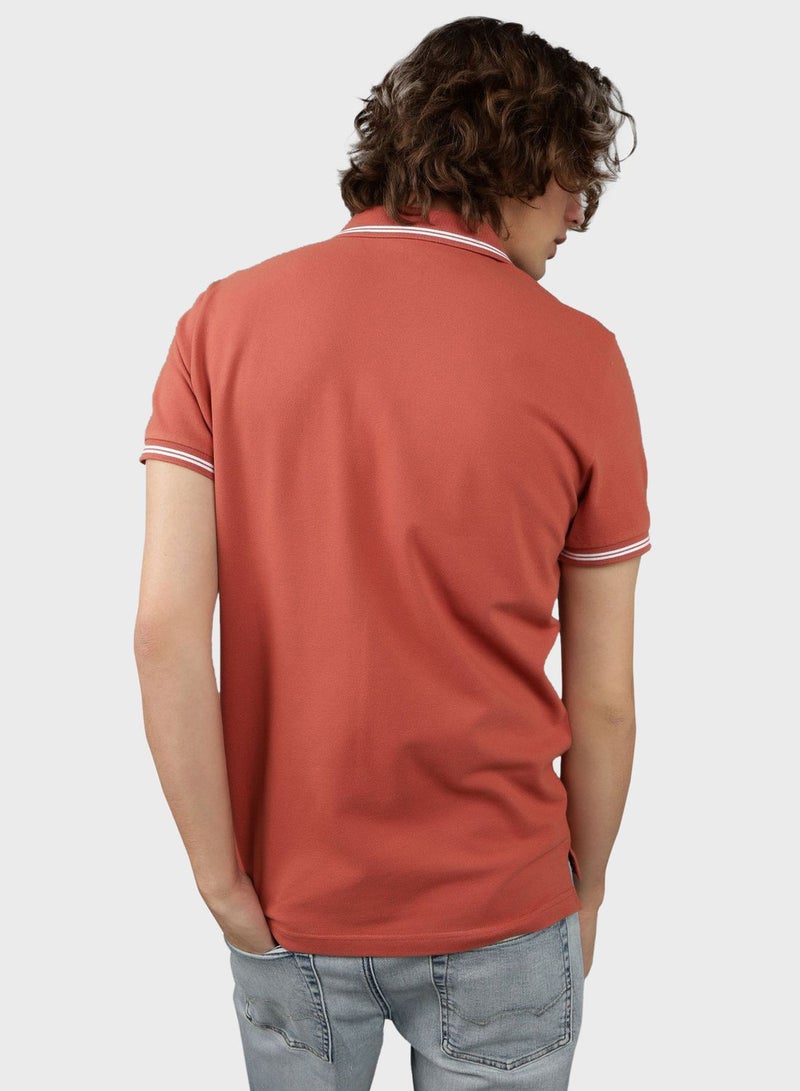 Collar Line Logo Detail Short Sleeve Polo Shirt