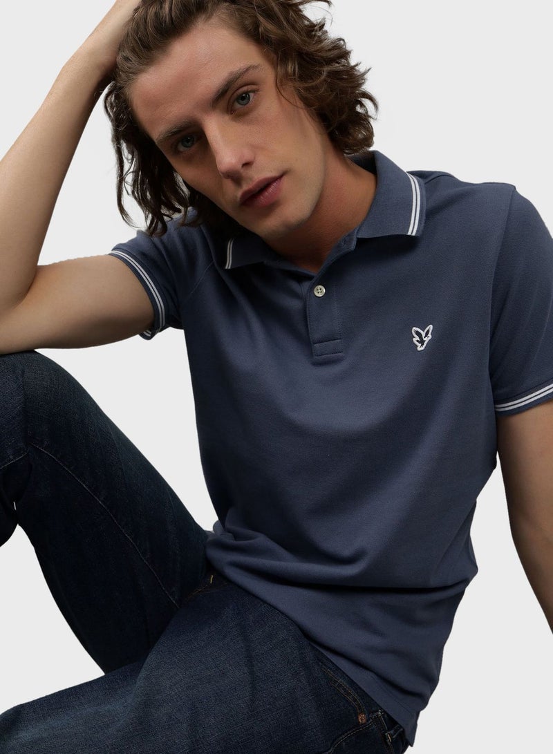 Collar Line Logo Detail Short Sleeve Polo Shirt