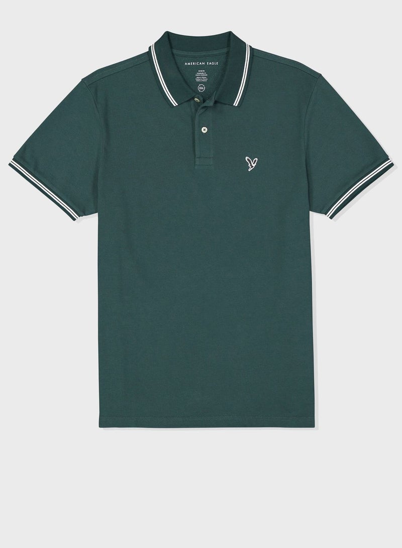 Collar Line Logo Detail Short Sleeve Polo Shirt