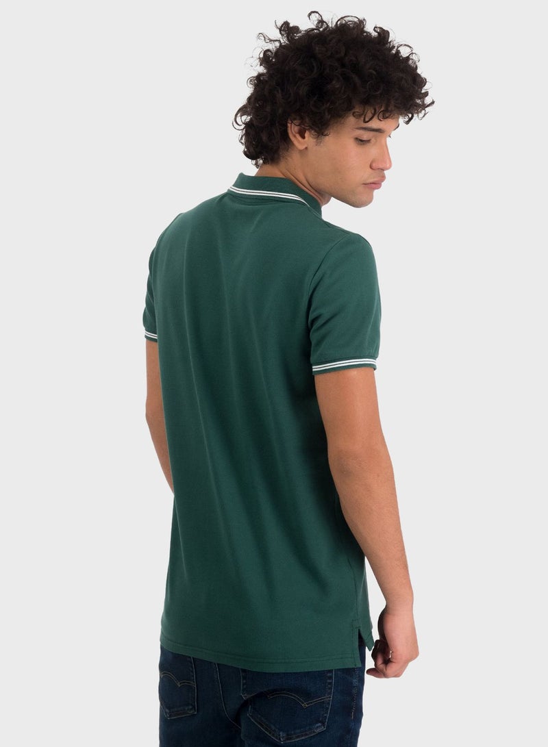 Collar Line Logo Detail Short Sleeve Polo Shirt