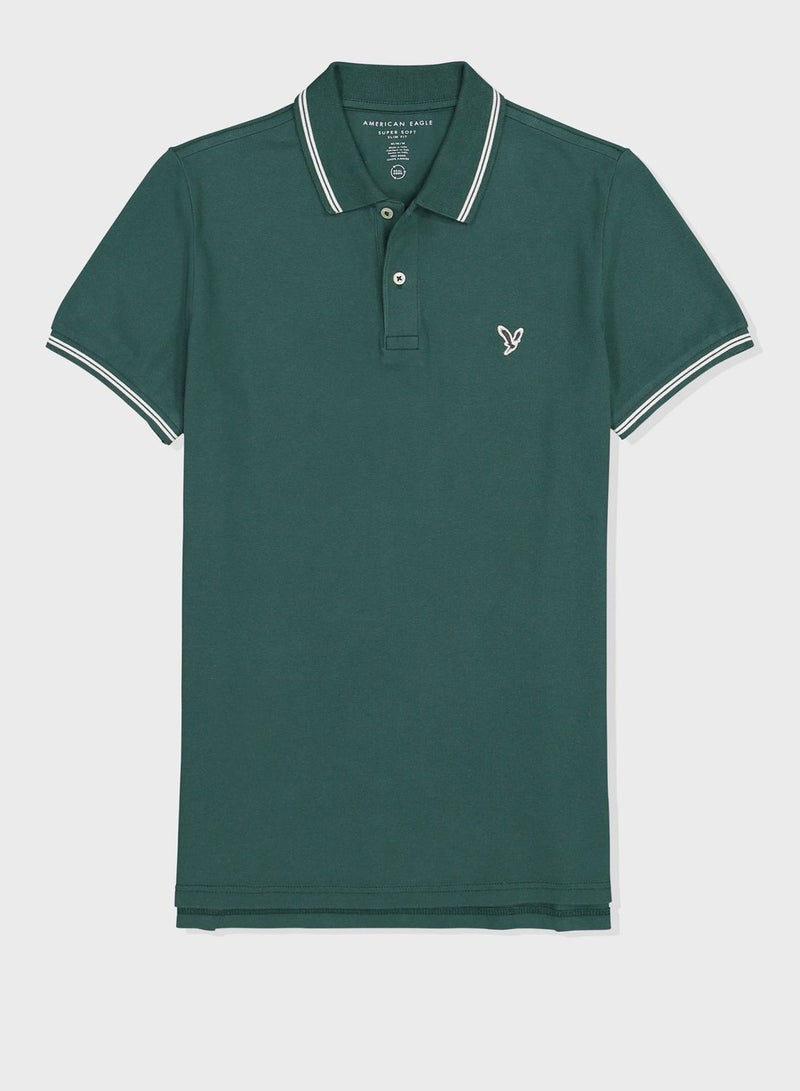 Collar Line Logo Detail Short Sleeve Polo Shirt