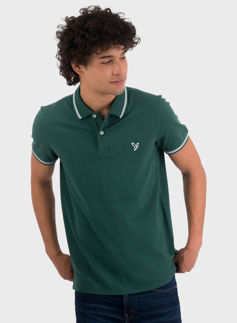 Collar Line Logo Detail Short Sleeve Polo Shirt