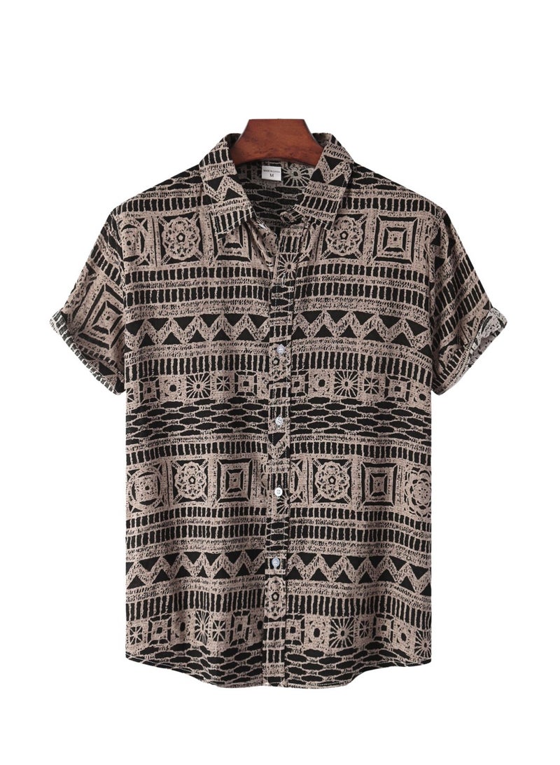 Ethnic style short-sleeved floral shirt summer new men's short-sleeved floral shirt men