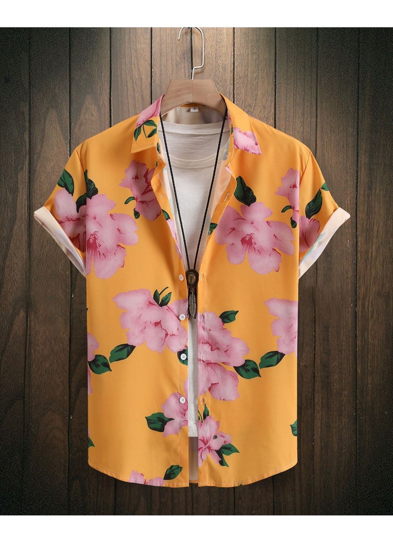 Fashion Summer new trend men's long and short printed sleeve casual shirts