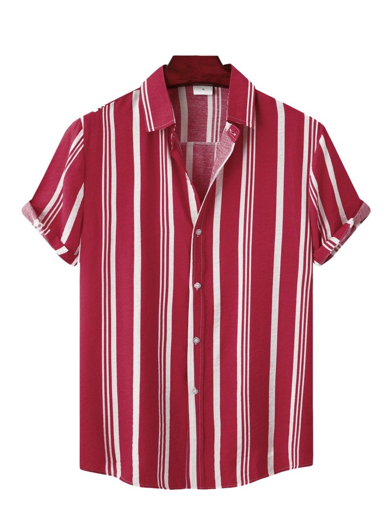 Spring and summer new men's shirt men's casual striped print short-sleeved shirt shirt