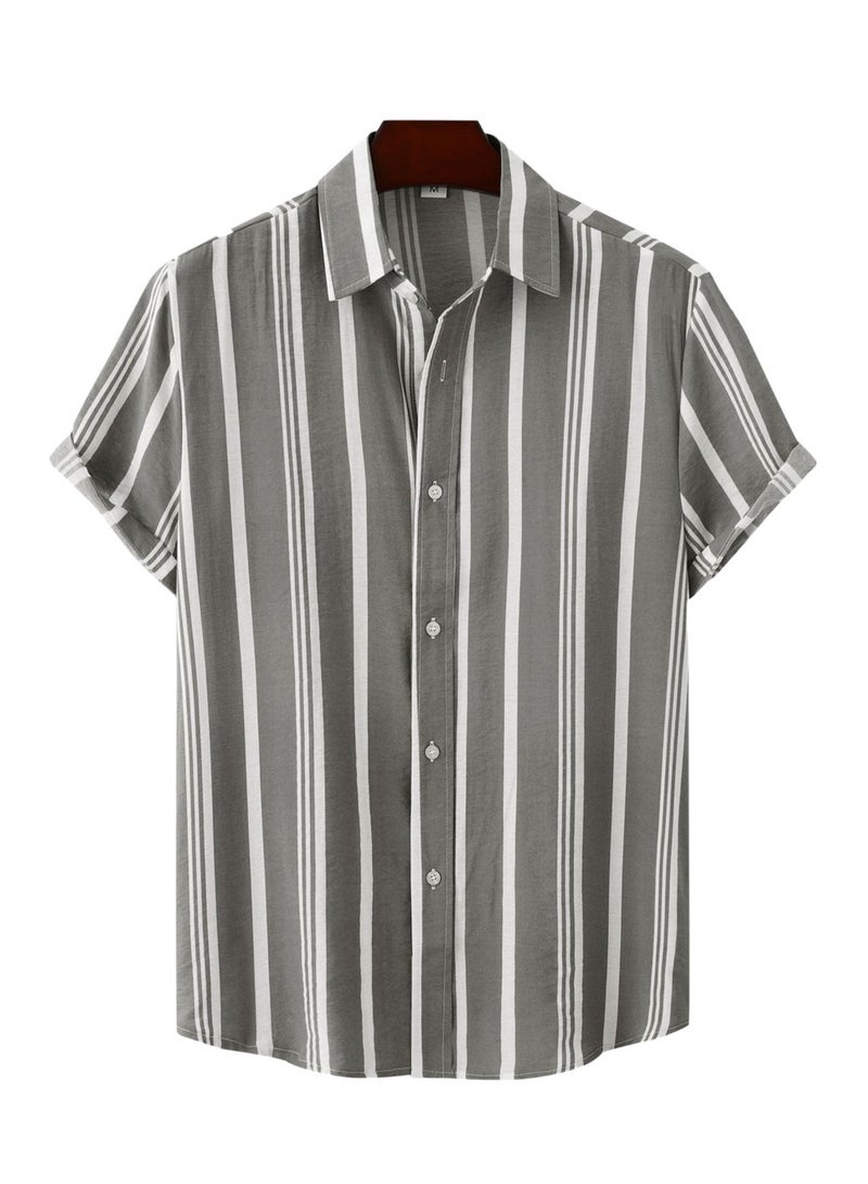 Spring and summer new men's shirt men's casual striped print short-sleeved shirt shirt