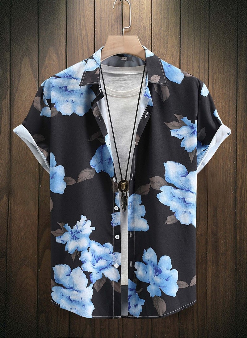 Fashion Summer new trend men's long and short printed sleeve casual shirts